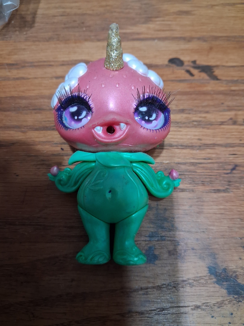 Unicorn Horn Green-Pink Doll with Long Lashes